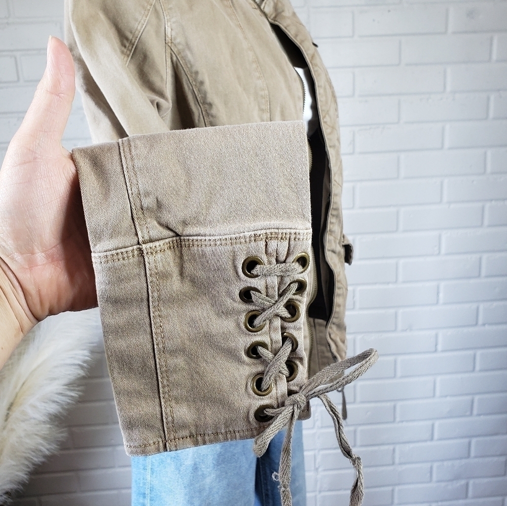 BKE Washed Tan Lace Up Cuffa Utility Jacket size Xtra Small - Picture 9 of 9